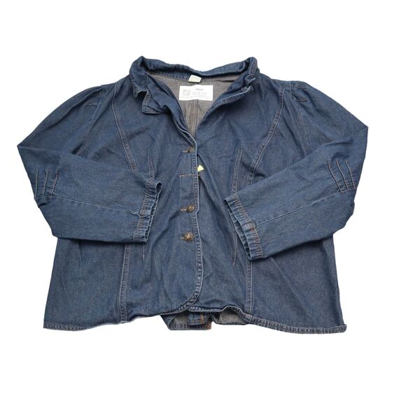 Basic Jacket Womens 16W Blue Long Sleeve Collared Button Pocket Denim Cotton - Picture 1 of 16